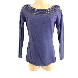 Boston Proper Periwinkle Illusion Neckline Knit Sweater Top Shirt Size XS